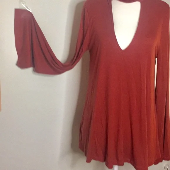 NWOT top- dress babydoll style V line choker collar long sleeve blouse - Picture 3 of 6